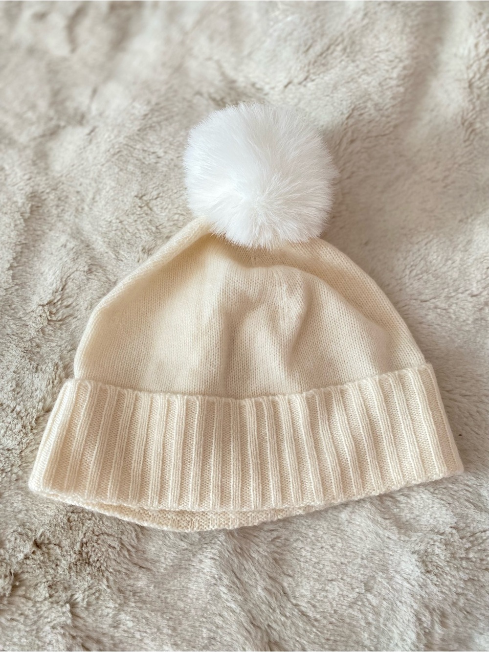 The Cashmere Project 100% cashmere cream color pom -pom beanie